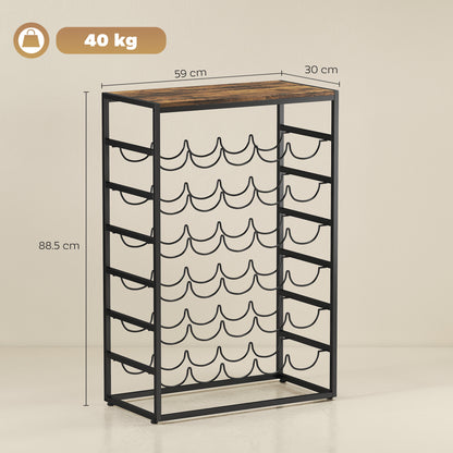 30 Bottles Wine Rack, 6 Tier Wine Storage Holder, Rustic Brown