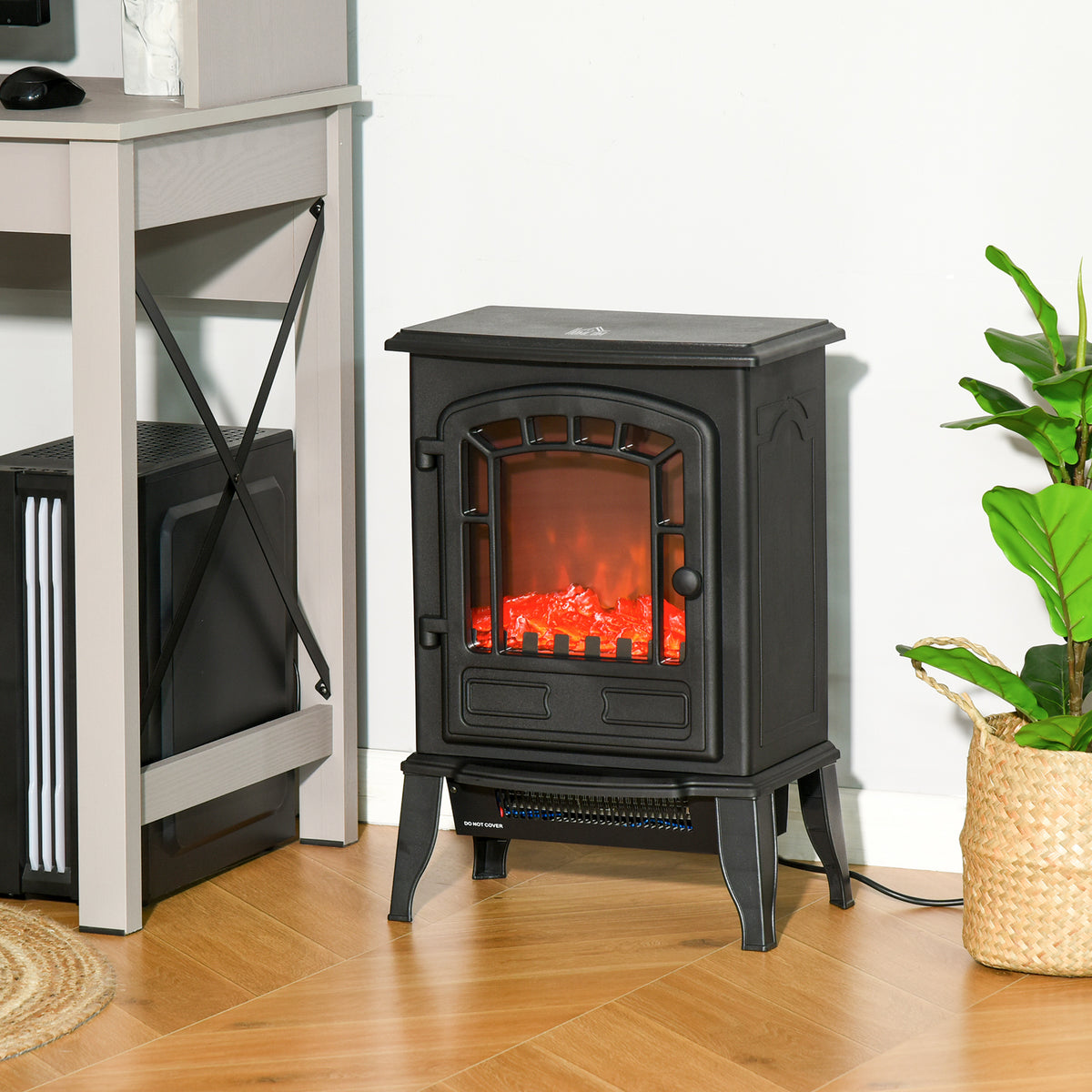 Freestanding Electric Fireplace Heater W/ Realistic Flame Effect Black
