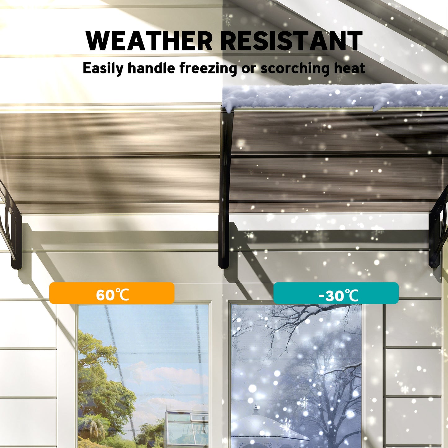 Door Canopy Outdoor Awning Rain Shelter for Window Porch, Brown