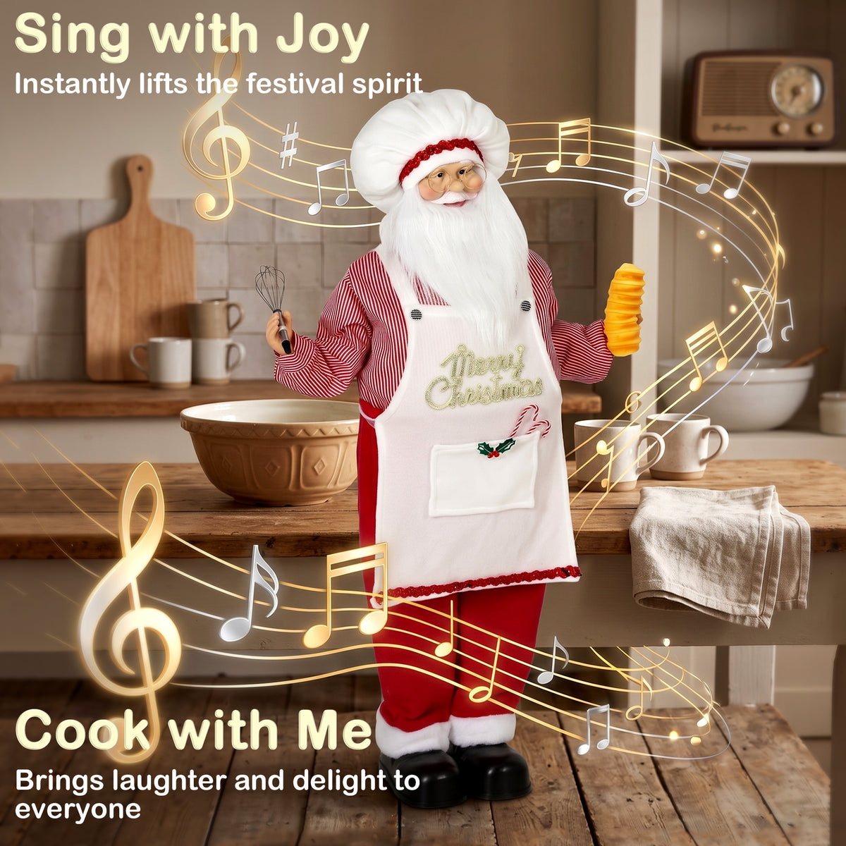 4ft Christmas Singing Cooking Santa Claus with Head Moving