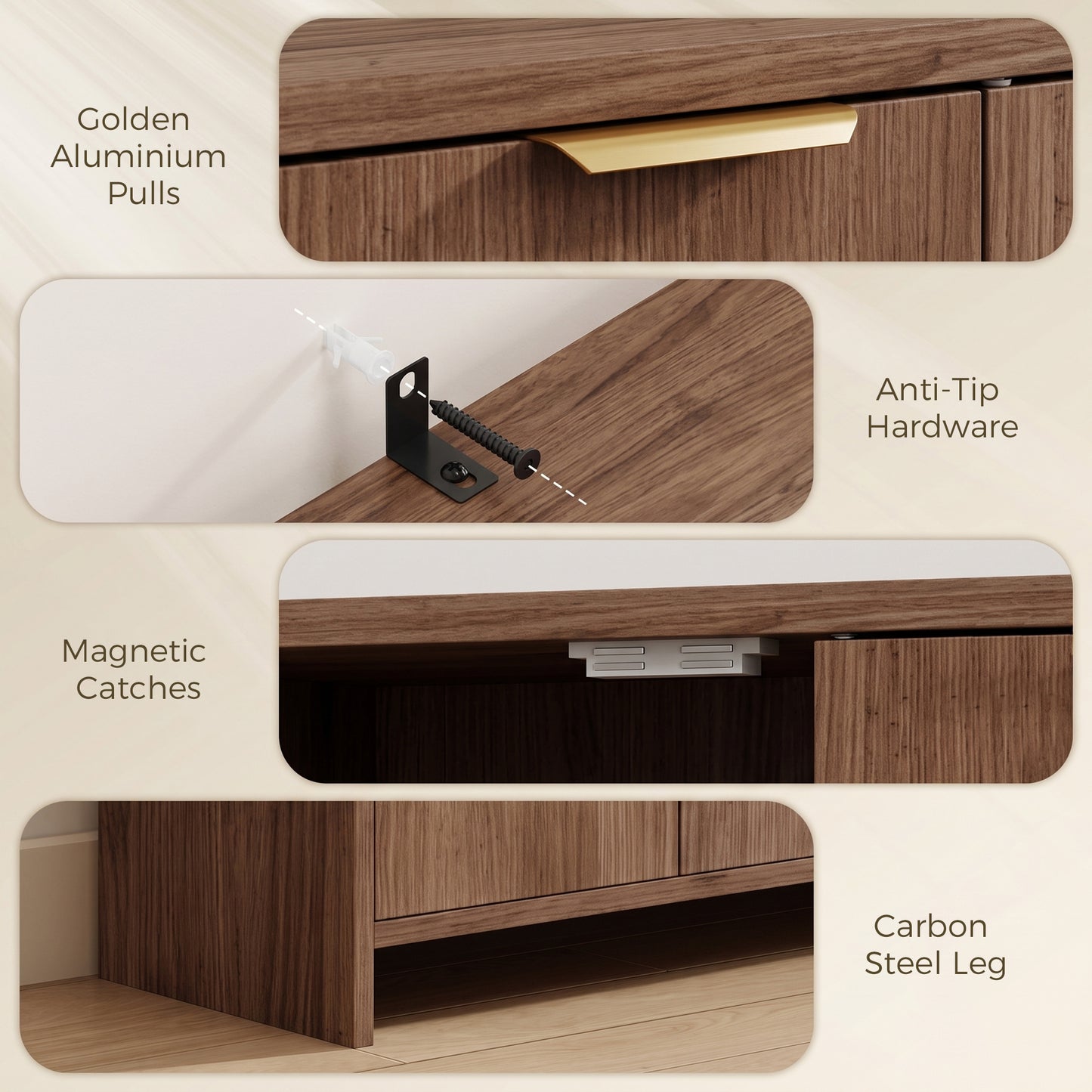 Sideboard with 3 Doors and Adjustable Shelves Kitchen Cupboard Brown