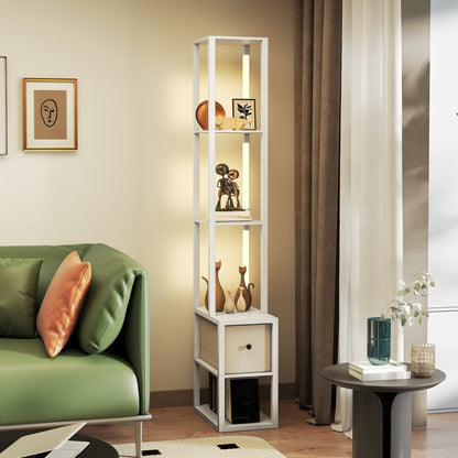 Floor Lamp with Shelves, LED Standing Lamp with Fabric Drawer, White