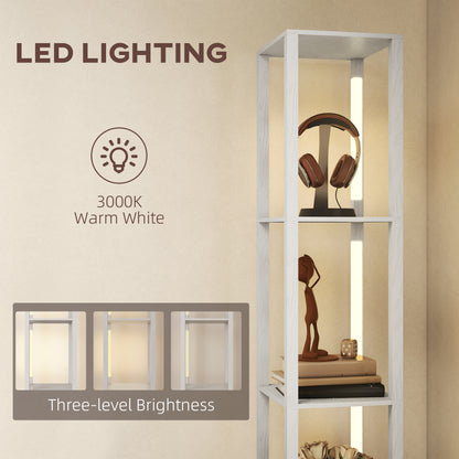 Floor Lamp with Shelves, LED Standing Lamp with Fabric Drawer, White