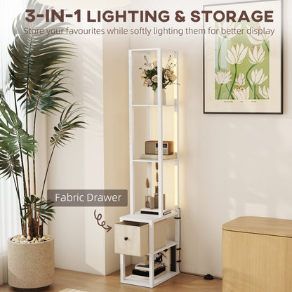 Floor Lamp with Shelves, LED Standing Lamp with Fabric Drawer, White