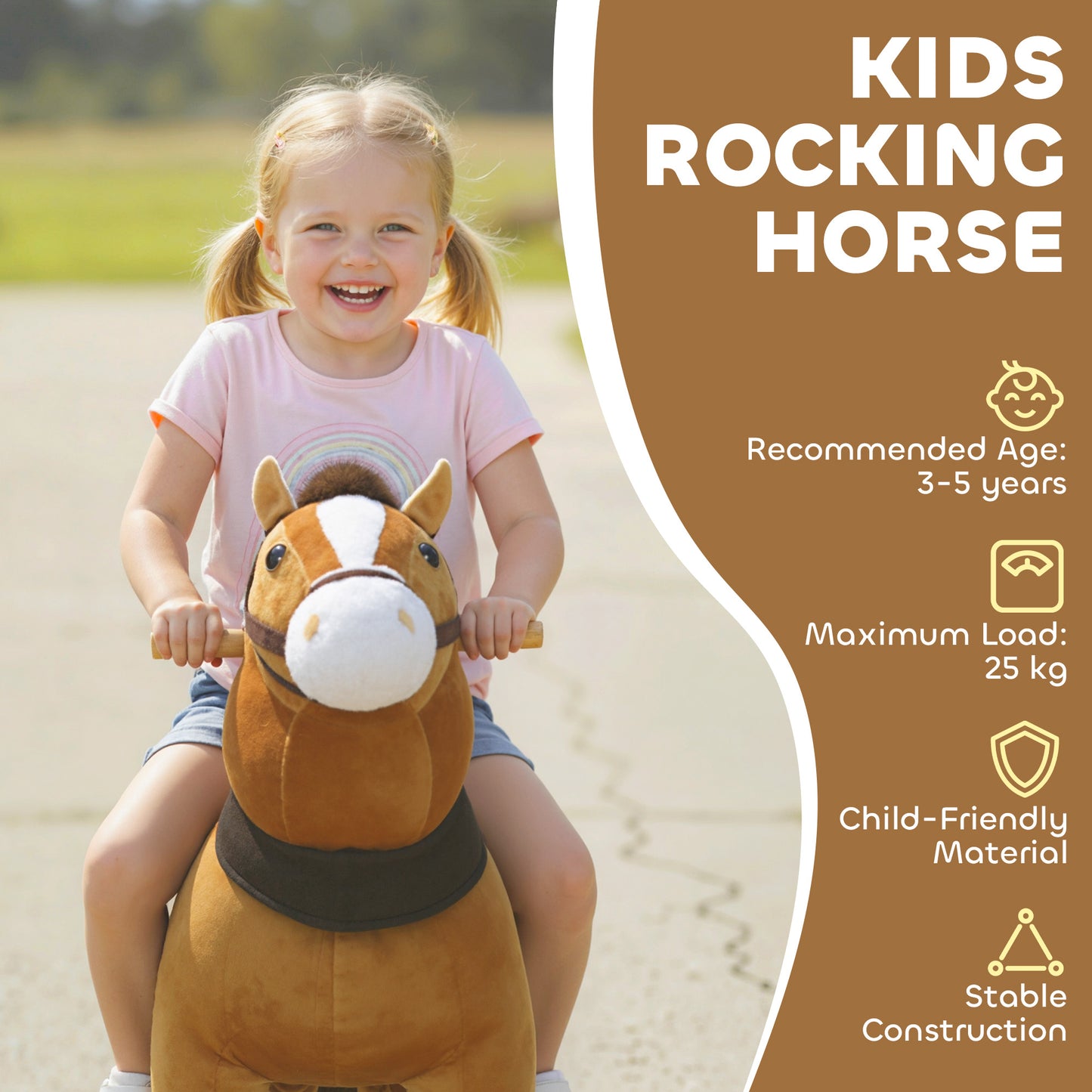 Ride On Horse, Mechanical Walking Horse Toy with Wheels and Saddle for Ages 3-5 Years Old, Action Plush Animal up to 55 Pounds, Brown