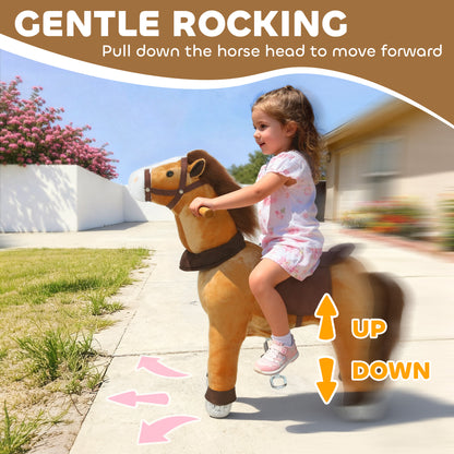 Ride On Horse, Mechanical Walking Horse Toy with Wheels and Saddle for Ages 3-5 Years Old, Action Plush Animal up to 55 Pounds, Brown