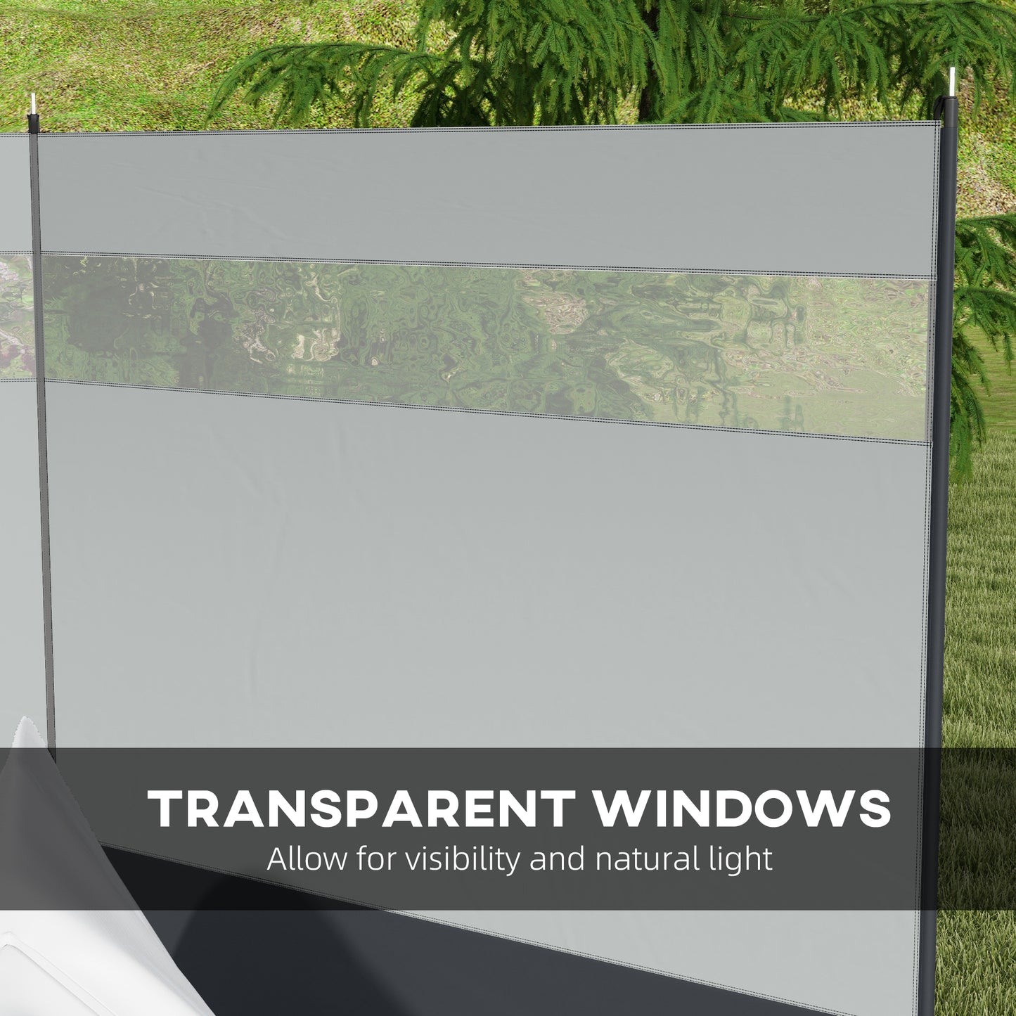 Beach/Camping Windbreaks with Clear Windows and Carry Bag, 440 x 140cm, Grey