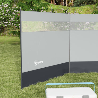 Beach/Camping Windbreaks with Clear Windows and Carry Bag, 440 x 140cm, Grey