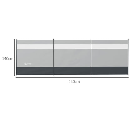 Beach/Camping Windbreaks with Clear Windows and Carry Bag, 440 x 140cm, Grey