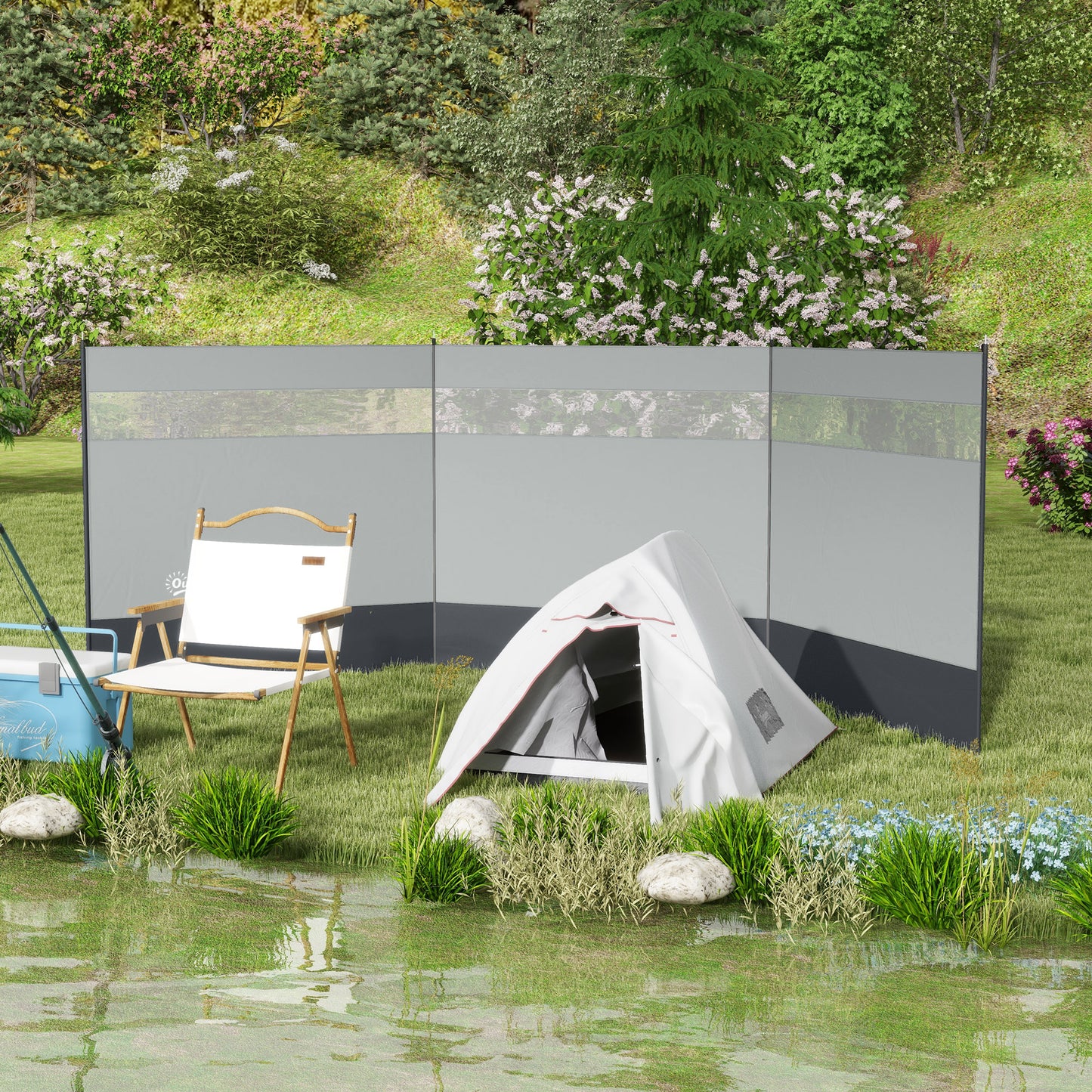 Beach/Camping Windbreaks with Clear Windows and Carry Bag, 440 x 140cm, Grey