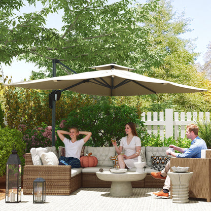 3.7 x 2.7 m Cantilever Parasol w/ 360° Rotation, Grey Wood Effect