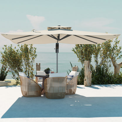 3.7 x 2.7 m Cantilever Parasol w/ 360° Rotation, Grey Wood Effect
