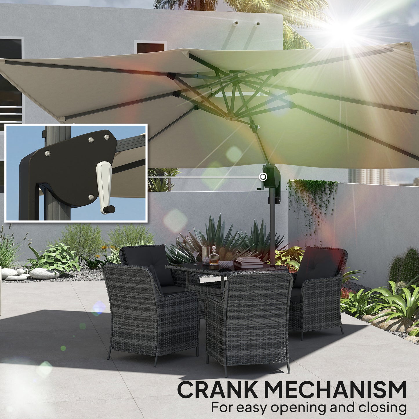 3.7 x 2.7 m Cantilever Parasol w/ 360° Rotation, Grey Wood Effect