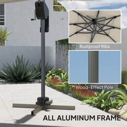 3.7 x 2.7 m Cantilever Parasol w/ 360° Rotation, Grey Wood Effect