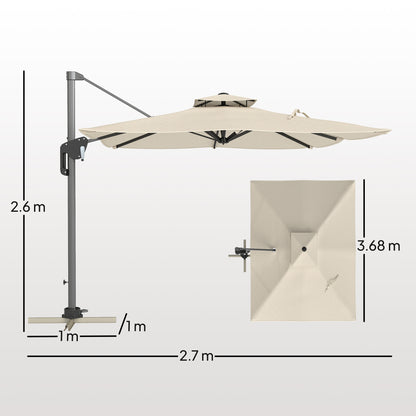 3.7 x 2.7 m Cantilever Parasol w/ 360° Rotation, Grey Wood Effect