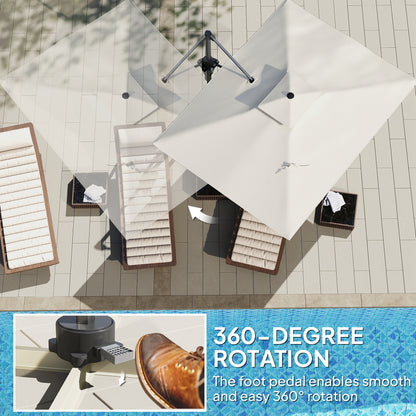 3.7 x 2.7 m Cantilever Parasol w/ 360° Rotation, Grey Wood Effect