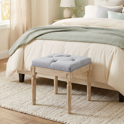 Vintage Foot Stool with Wood Legs, Light Grey