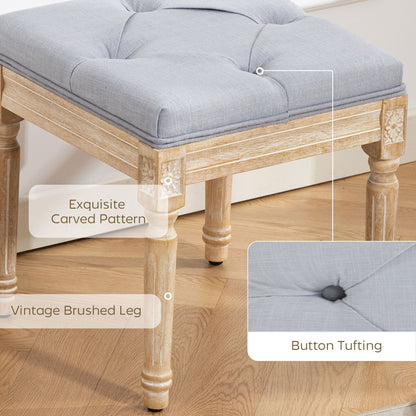 Vintage Foot Stool with Wood Legs, Light Grey