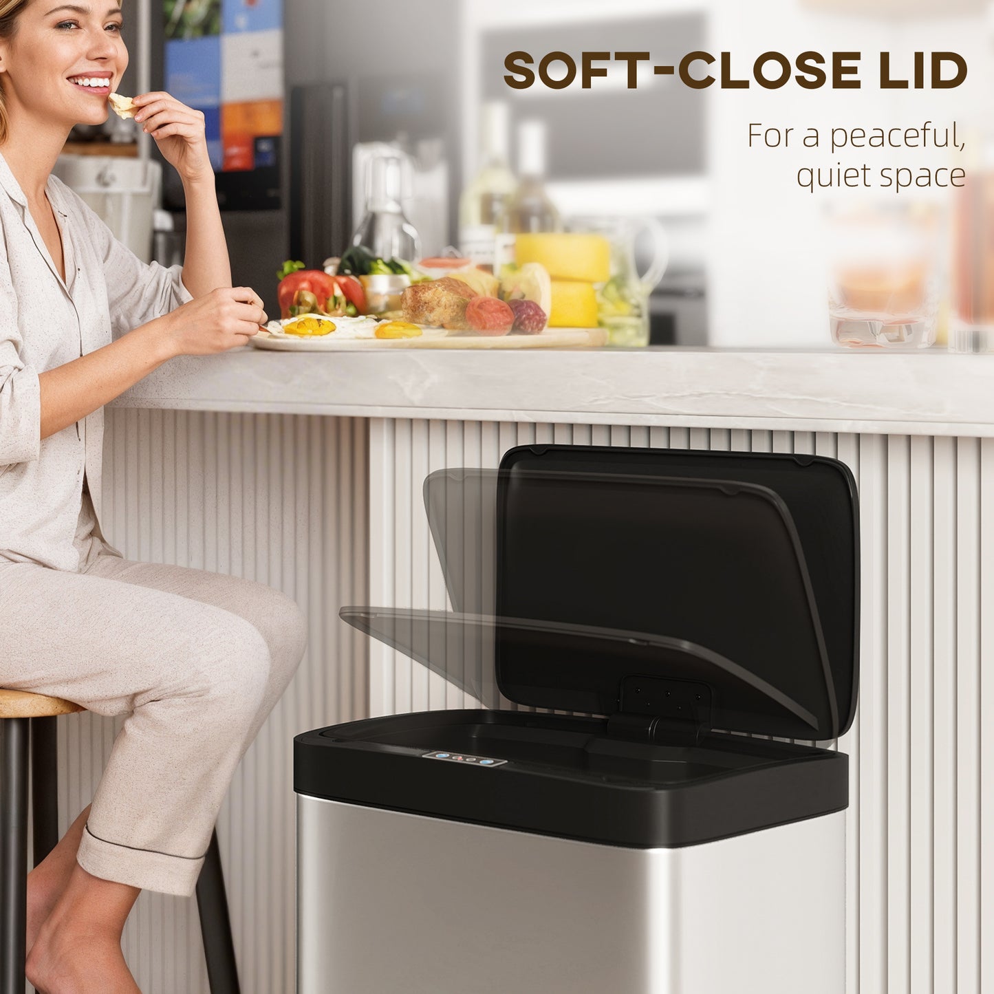 45L Sensor Bin, Stainless Steel Kitchen Bin with Automatic Close