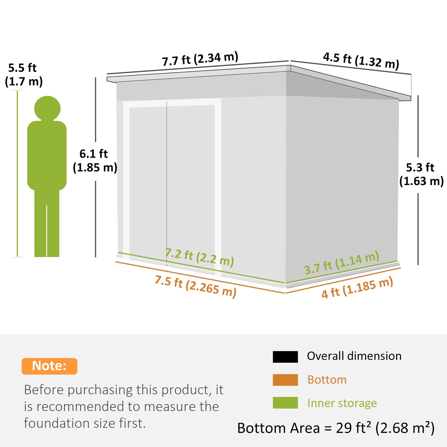 Outdoor Storage Shed, 7.5 x 4.3ft Metal Garden Shed, Green