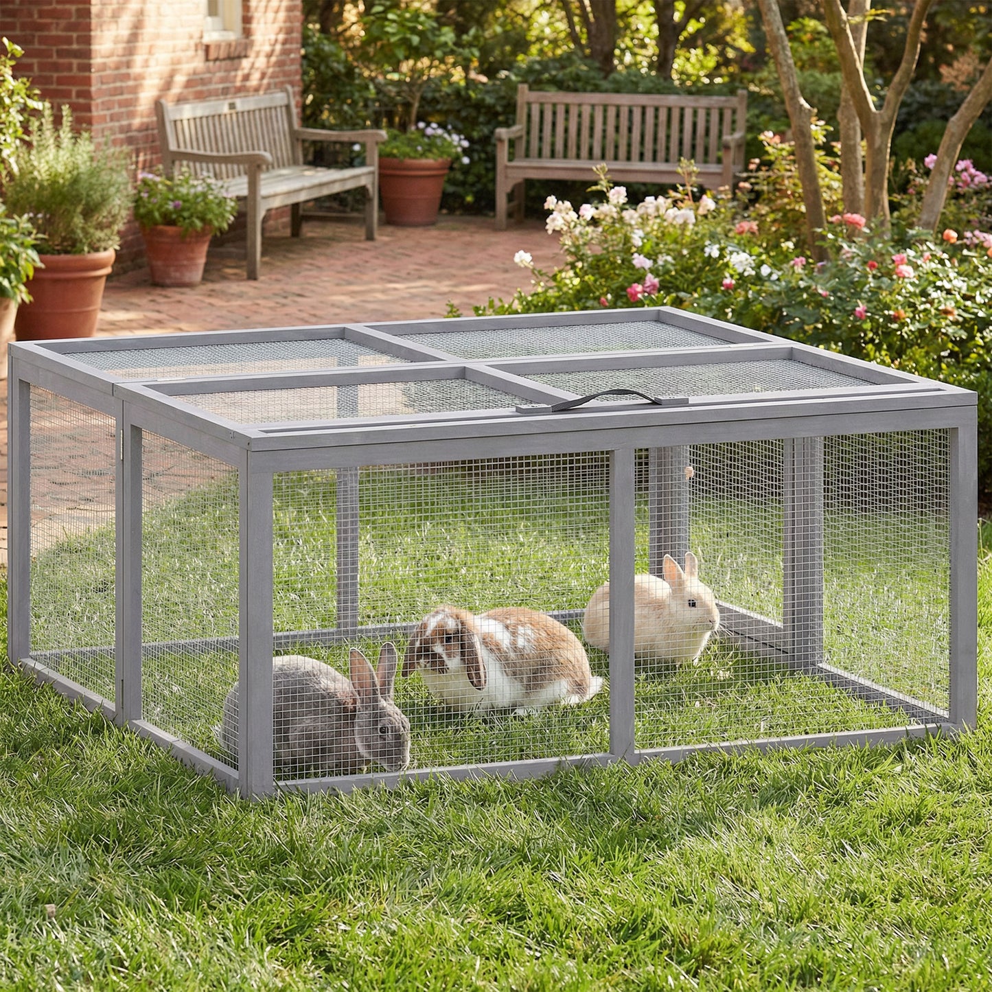 Rabbit Hutch Outdoor, Foldable & Portable, Rabbit Cage w/ Open Top