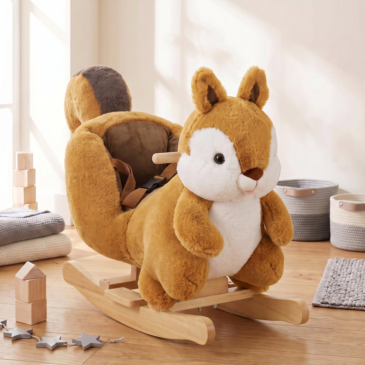 Plush Rocking Squirrel with Sounds and Safety Belt - Brown