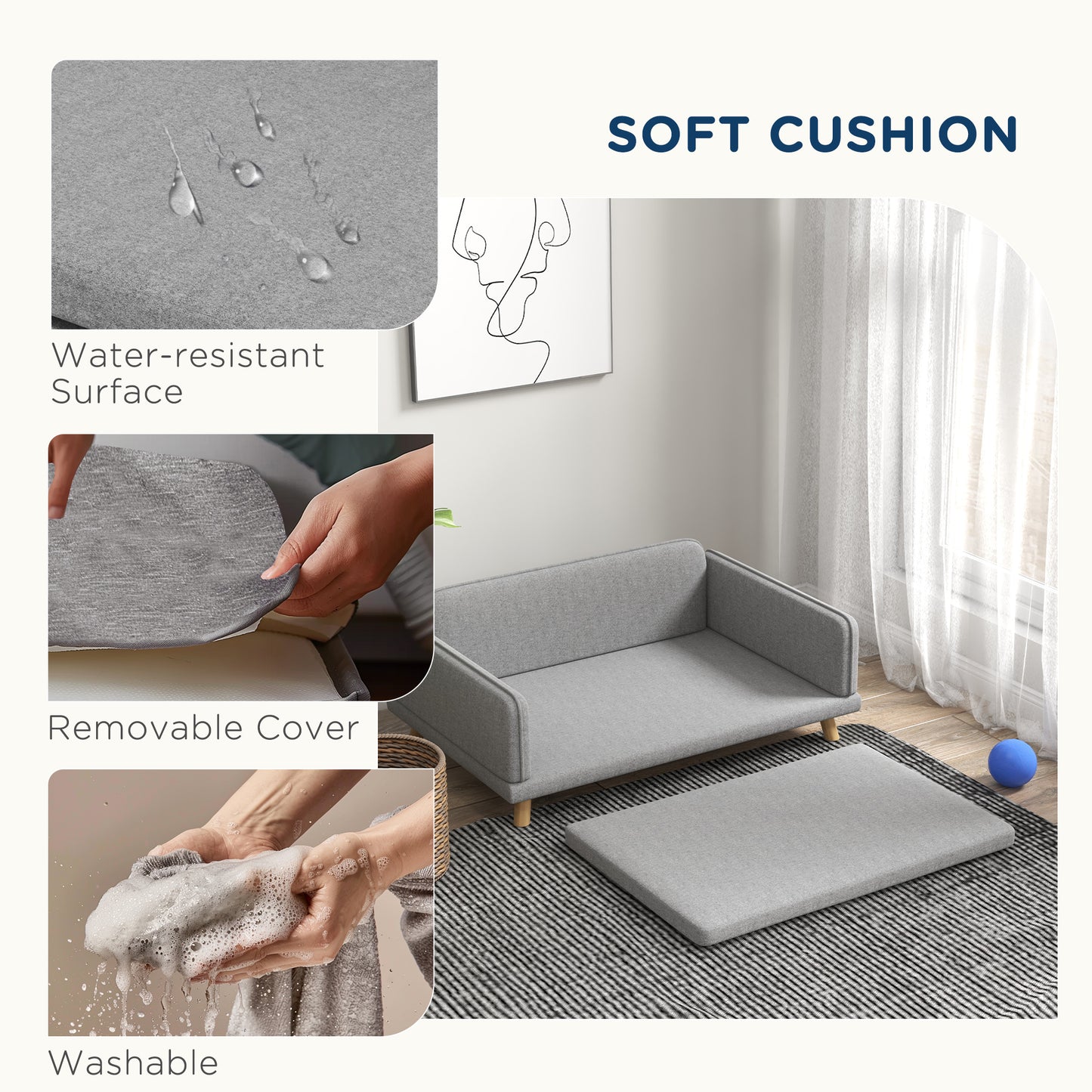 Dog Sofa Bed with Legs, Water-Resistant Fabric for Medium Dogs - Grey