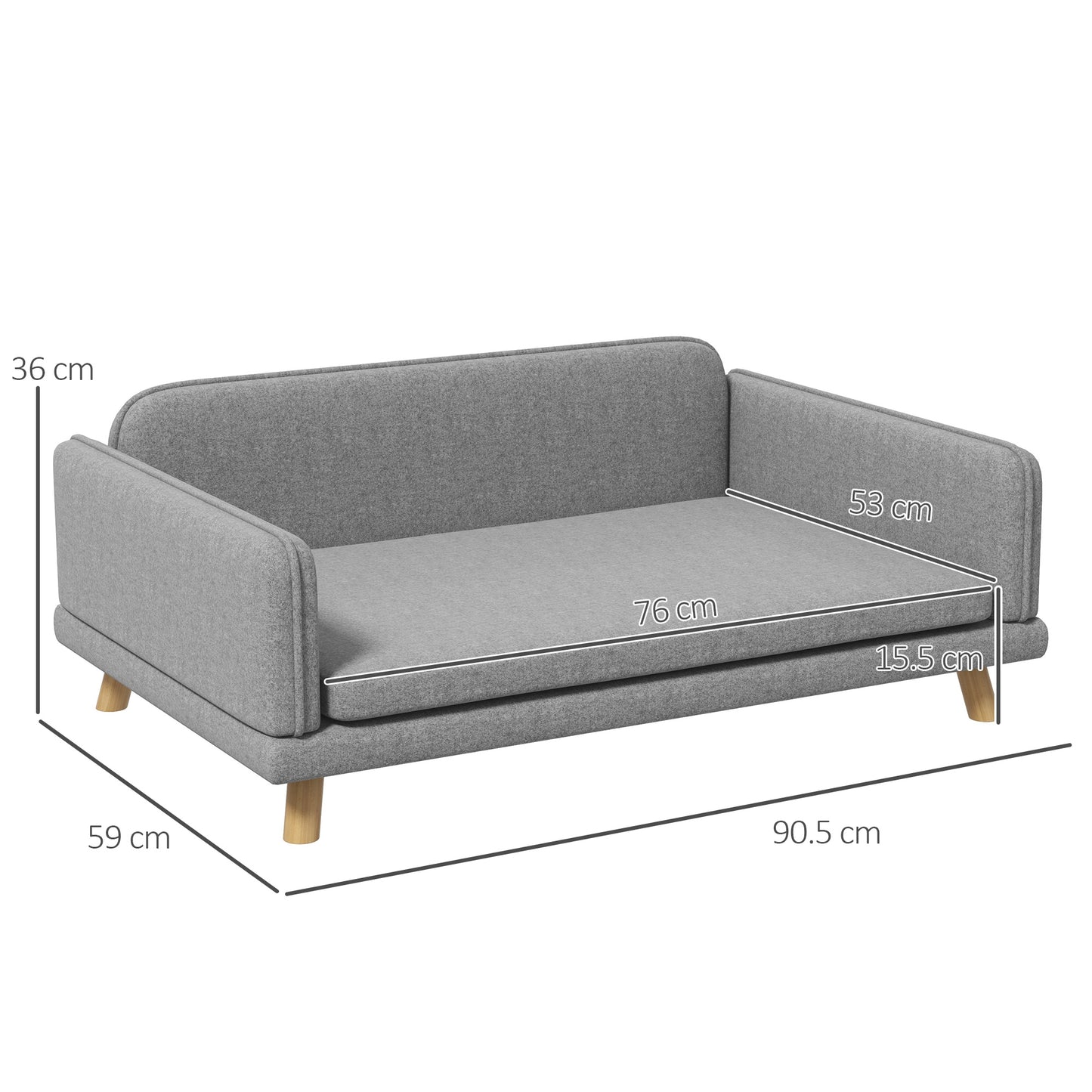 Dog Sofa Bed with Legs, Water-Resistant Fabric for Medium Dogs - Grey