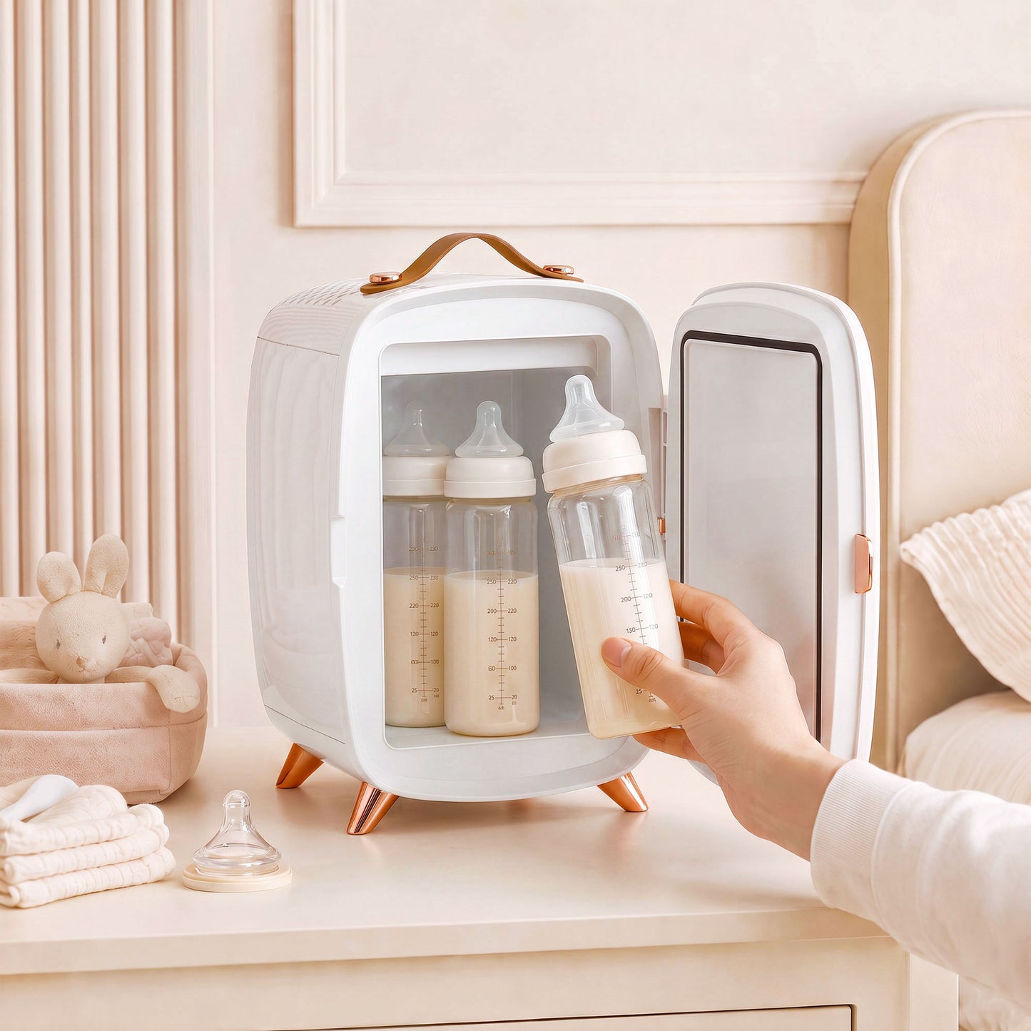 Skincare Refrigerator with LED Mirror, Cooling Function, White