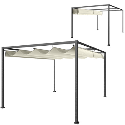 4x3m Metal Pergola Gazebo Patio Sunshelter Retractable Canopy Cream