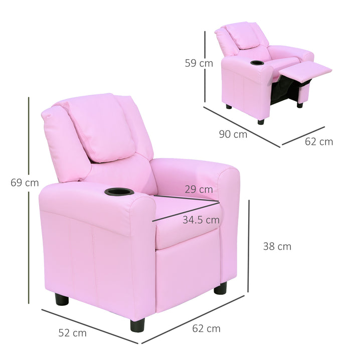 Children Recliner Armchair W/ Cup Holder-Pink