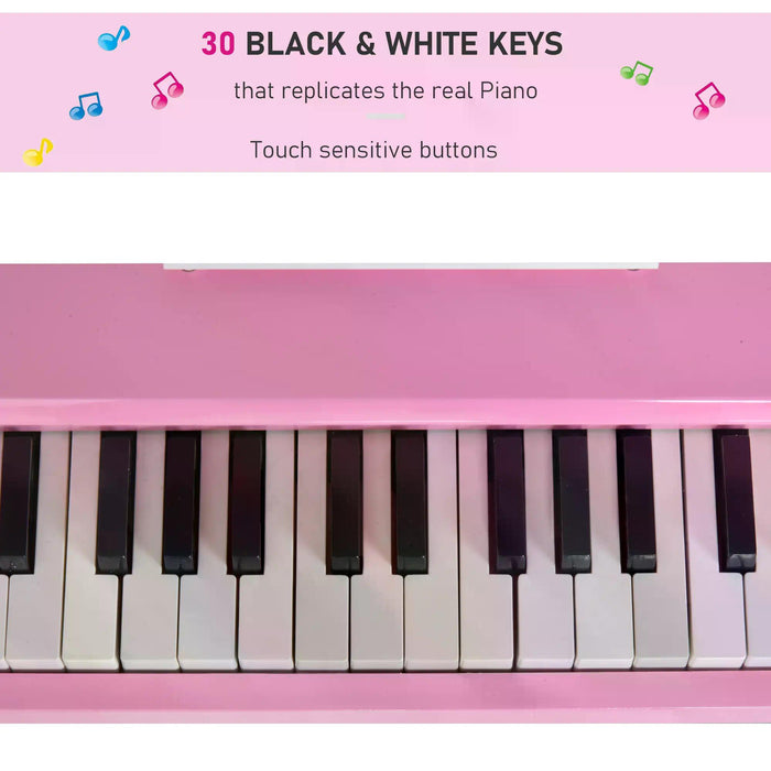 Modern Kids Piano 30 Keys Set of 2 Mini Toy for Child Grand Piano with Music Stand and Bench, Best Gifts Pink