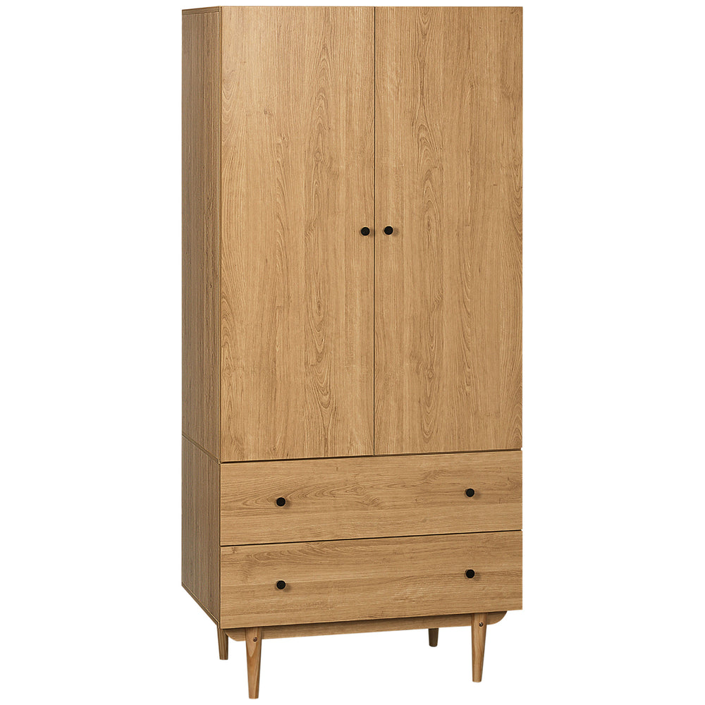 Wardrobe with 2 Doors, 2 Drawers, Hanging Rail for Bedroom Clothes Storage Organiser, 80x52x180cm, Natural Tone