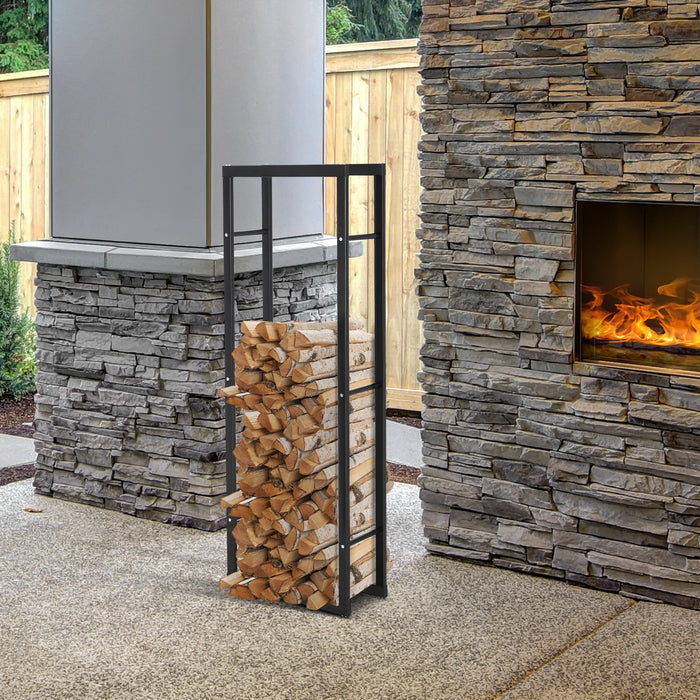 150cm Tall Metal Firewood Log Holder Rack Double Tier w/ Balanced Base Side Rails Indoor Outdoor Traditional Fireplace Log Storage Cradle