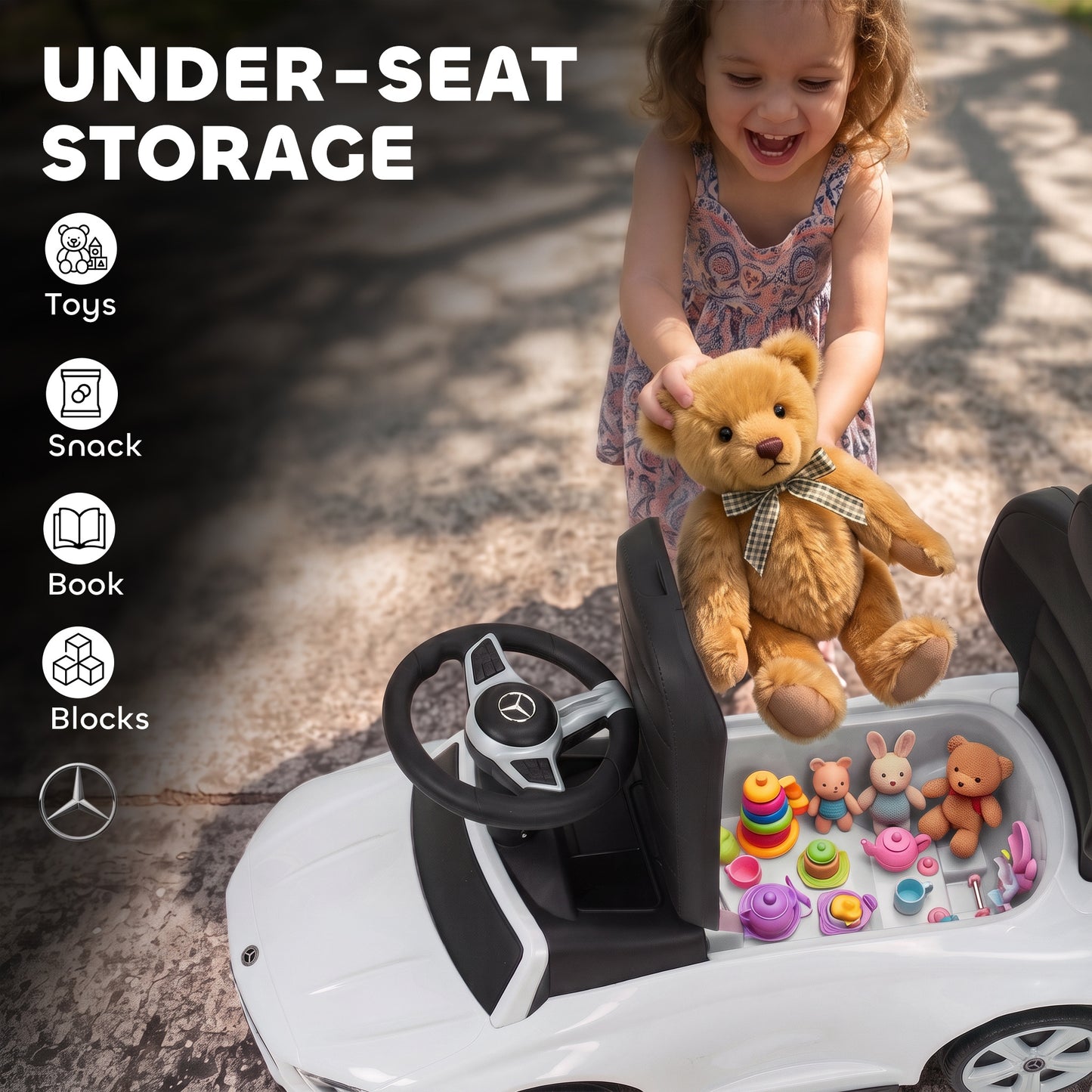 3 in 1 Licensed Mercedes-Benz Ride on Push Car with Canopy, White