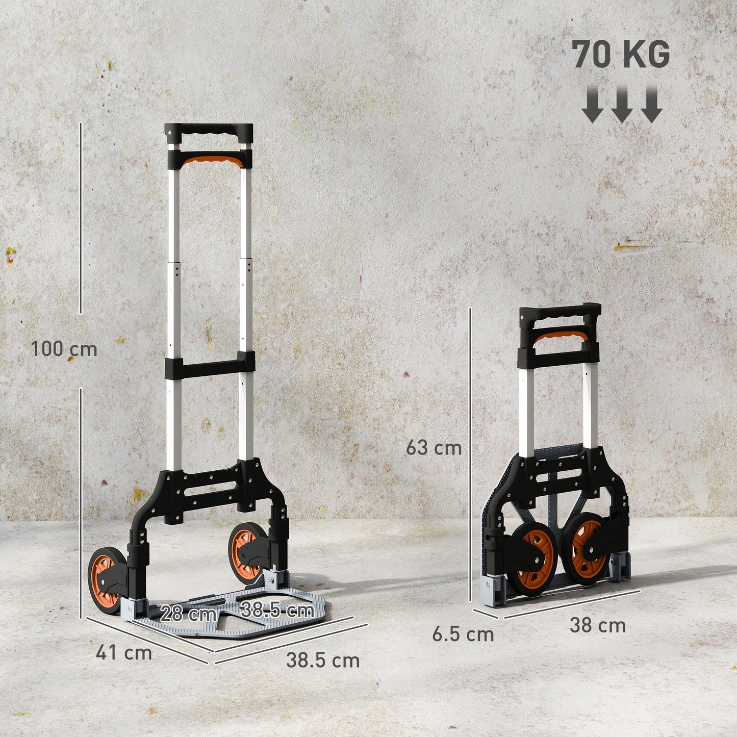 Lightweight Sack Truck with 70kg Capacity, Folding Trolley, Silver