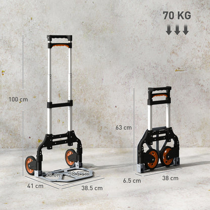 Lightweight Sack Truck with 70kg Capacity, Folding Trolley, Silver