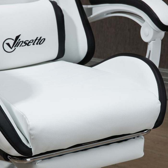 Racing Gaming Chair, Reclining PU Leather Computer Chair with 360 Degree Swivel Seat, Footrest, Removable Headrest White and Black