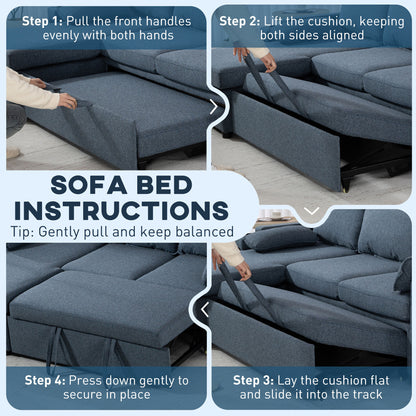 Corner Sofa Bed, L Shaped Sofa with Storage Chaise, USB Ports, Blue