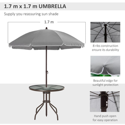 6 Piece Patio Dining Set with Garden Umbrella 4 Folding Chairs, Grey