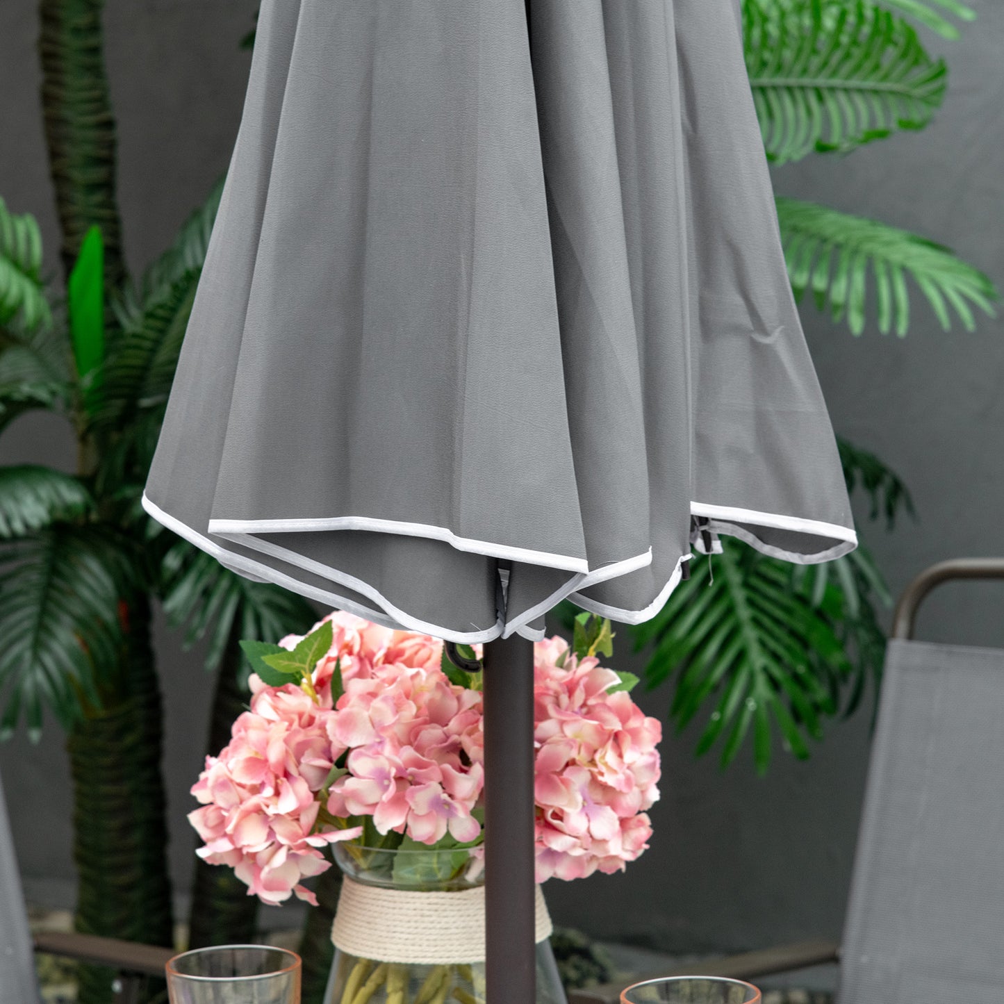 6 Piece Patio Dining Set with Garden Umbrella 4 Folding Chairs, Grey