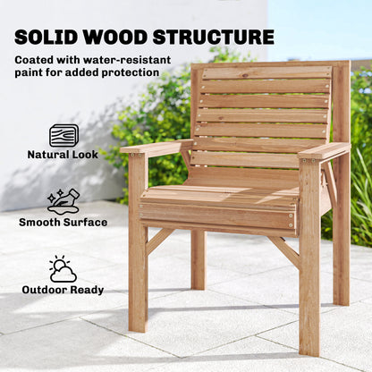 Wood Garden Chair Outdoor Dining Chair with Curved Seat, Natural
