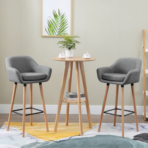 Set of 2 Bar Stools Modern Upholstered Seat Bar Chairs w/ Metal Frame, Solid Wood Legs Living Room Dining Room Fabric Furniture - Grey