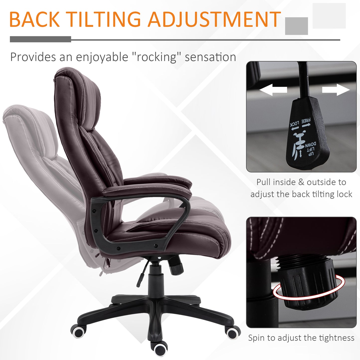 High Back Executive Office Chair 6-Point Vibration Massage Extra Padded Swivel Ergonomic Tilt Desk Seat, Brown