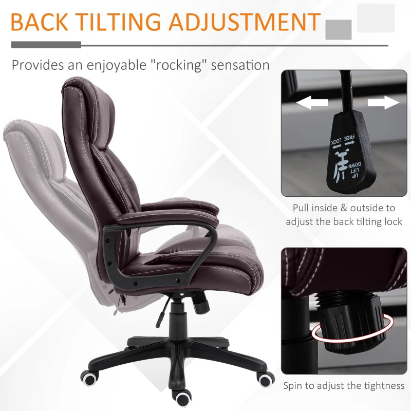High Back Executive Office Chair 6-Point Vibration Massage Extra Padded Swivel Ergonomic Tilt Desk Seat, Brown
