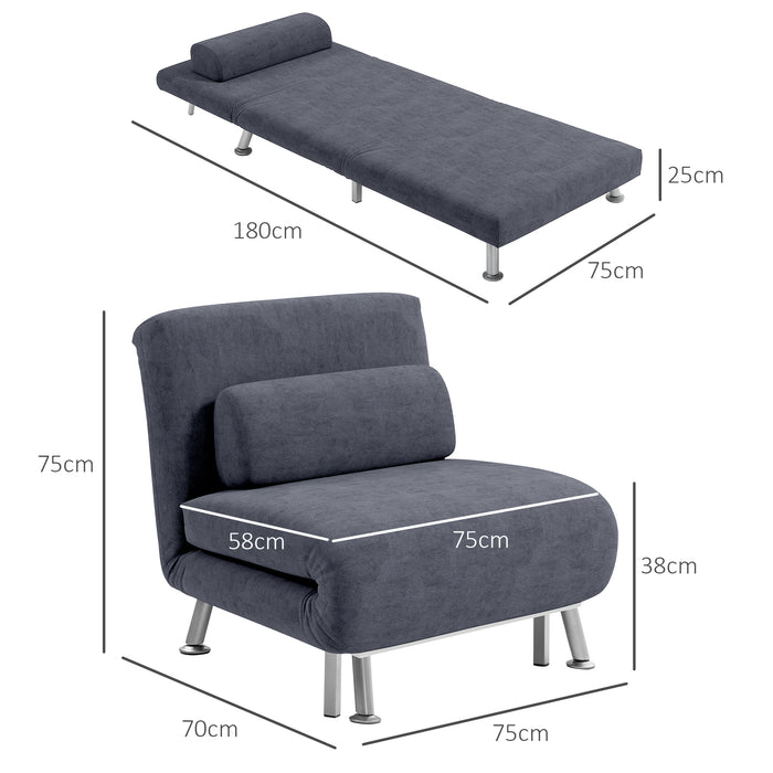 Single Folding 5 Position Convertible Sleeper Chair Charcoal Grey