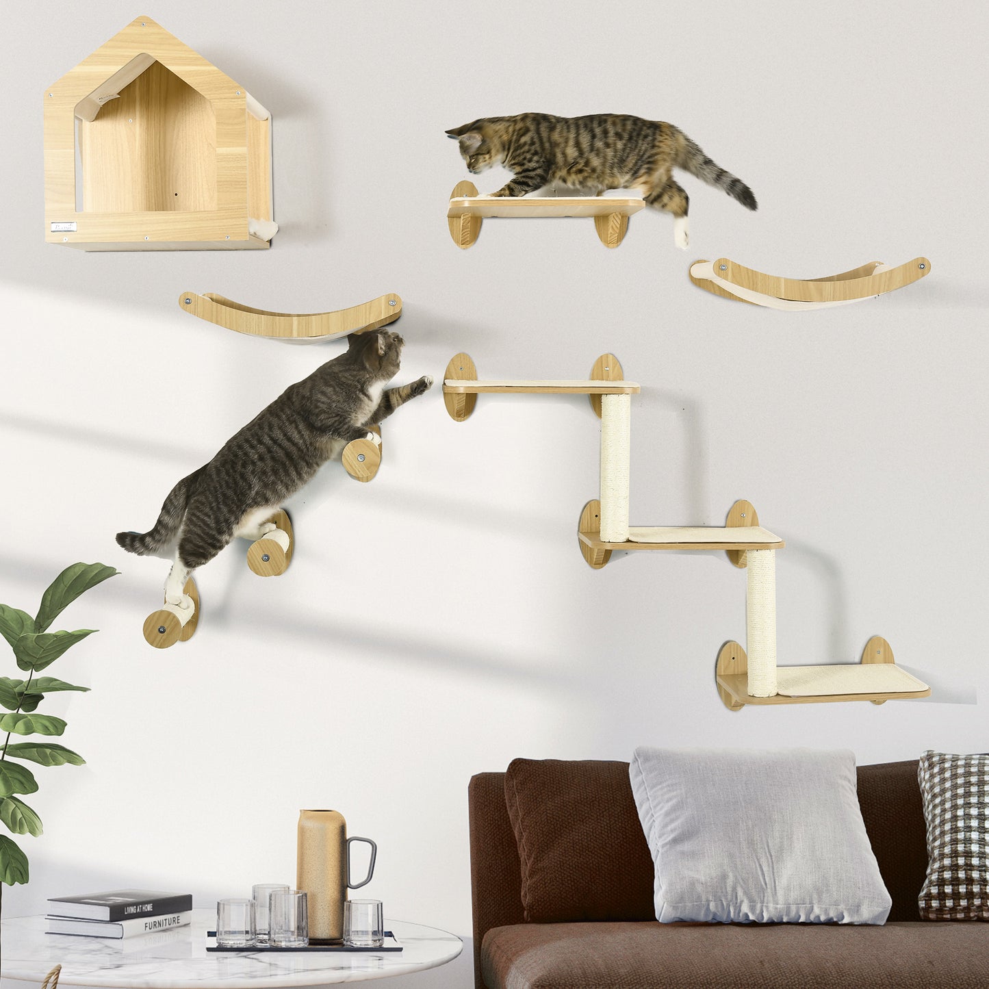 Cat Wall Furniture Condo Perches Scratch Posts Steps 8 Piece Beige