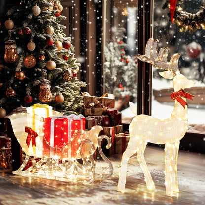 Lighted Christmas Decoration, Outdoor Light Up Deer and Sleigh