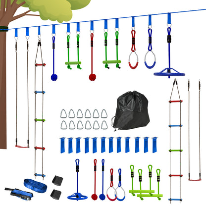 10 Piece Zip Line Kit for Kids, for Outdoor Garden, Multicolour