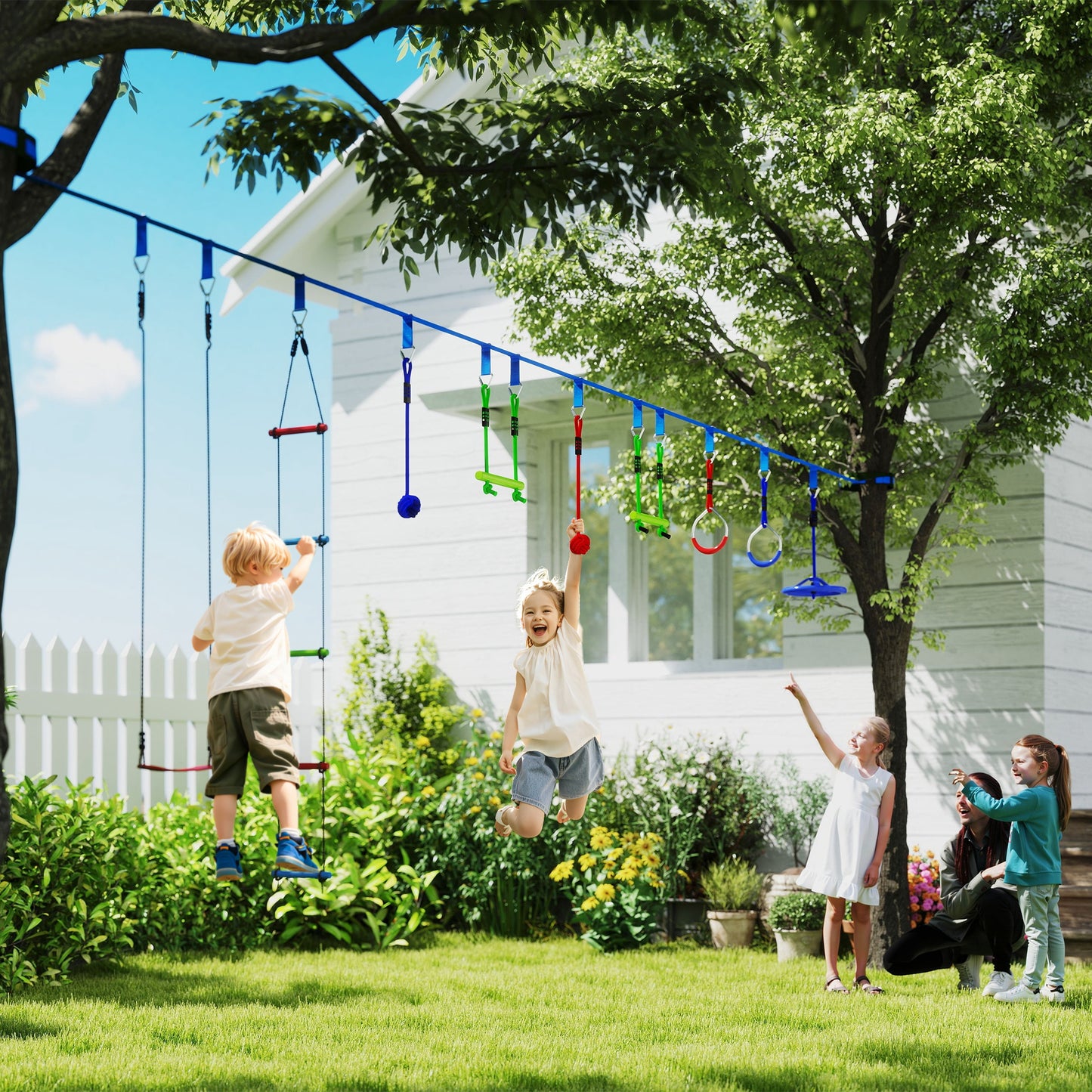 10 Piece Zip Line Kit for Kids, for Outdoor Garden, Multicolour
